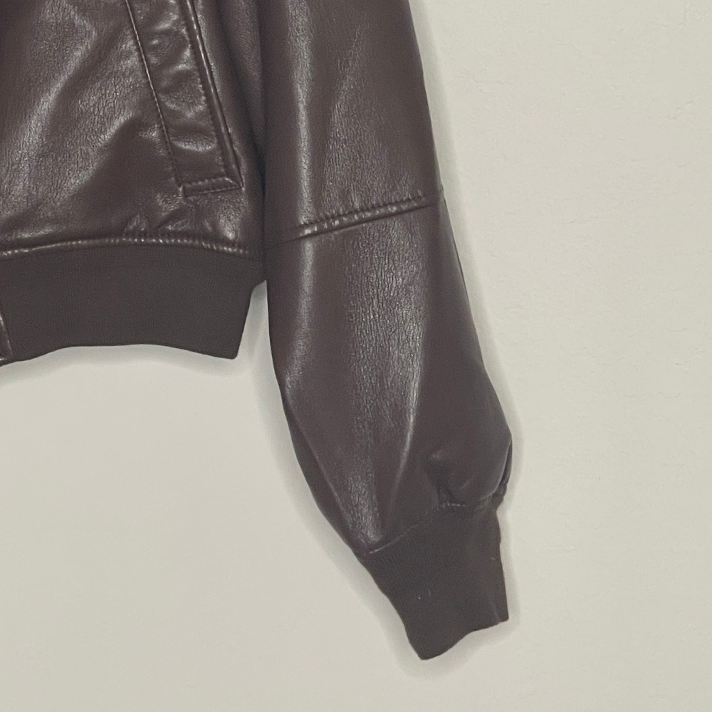 Babaton Chocolate Brown Leather Bomber Jacket - Picture 5 of 13